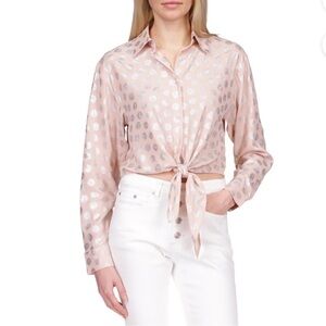 MICHAEL KORS Collared Button Down Tie Hem Cuffed long Sleeve Shirt
